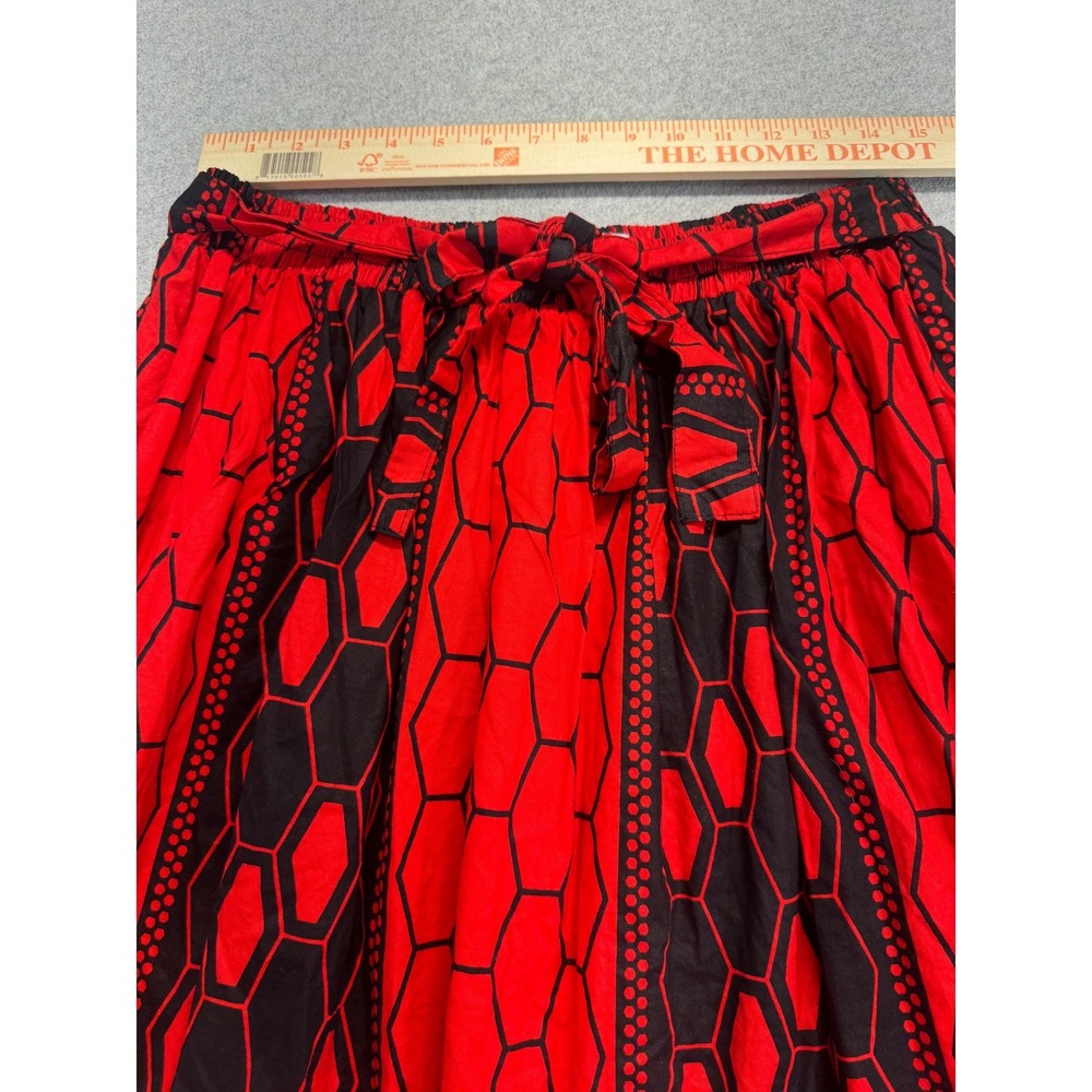 Red Black Tribal Print Midi Skirt Plus Size Elastic Waist Boho Handmade Style - Picture 6 of 8